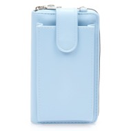 πορτοφόλι γαλάζιο δερματίνη με θήκη κινητού και αποσπώμενο λουράκι γαλαζιο