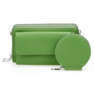 τσαντάκι πορτοφόλι πράσινο δερματίνη με θήκη κινητού και αποσπώμενο λουράκι πρασινο