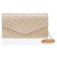 τσάντα φάκελος χρυσή λούρεξ με ανάγλυφο σχέδιο χρυσο