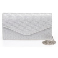 τσάντα φάκελος ασημί λούρεξ με ανάγλυφο σχέδιο ασημι