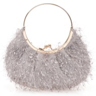 τσάντα χειρός γκρι με κρόσια γκρι