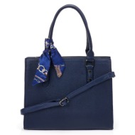 τσάντα μπλε με διακοσμητικό φουλάρι μπλε