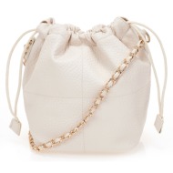 τσάντα ώμου μπεζ με ανάγλυφη υφή μπεζ