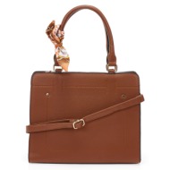 τσάντα καφέ με μαντήλι καφε