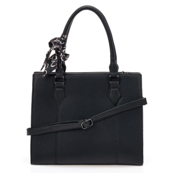 μαύρη τσάντα ώμου με διακοσμητικό μαντήλι μαυρο σε προσφορά