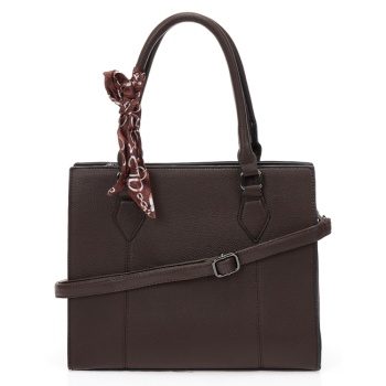 καφέ σκούρο τσάντα ώμου με διακοσμητικό μαντήλι ταμπα σε προσφορά