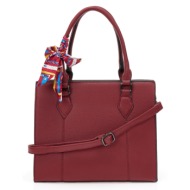 μπορντό τσάντα ώμου με διακοσμητικό μαντήλι μπορντο