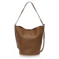 τσαντάκι ώμου σκούρο καφέ με ανάγλυφη υφή ταμπα