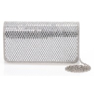 ασημί βραδινή τσάντα με γυάλινες λεπτομέρειες ασημι