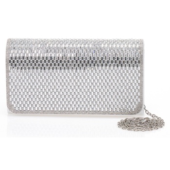 ασημί βραδινή τσάντα με γυάλινες λεπτομέρειες ασημι σε προσφορά
