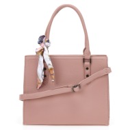 τσάντα ροζ με διακοσμητικό φουλάρι ροζ