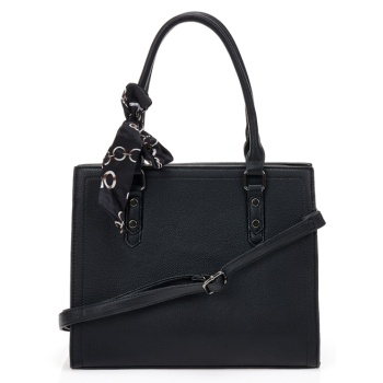 τσάντα μαύρη με διακοσμητικό φουλάρι μαυρο σε προσφορά