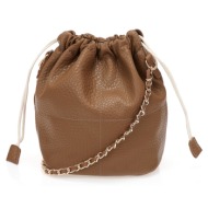 τσάντα ώμου σκούρο καφέ με ανάγλυφη υφή ταμπα