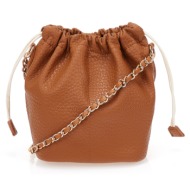 τσάντα ώμου καφέ με ανάγλυφη υφή καφε