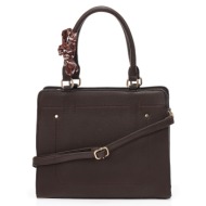 τσάντα σκούρο καφέ με μαντήλι ταμπα