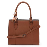 καφέ τσάντα ώμου με διακοσμητικό μαντήλι καφε