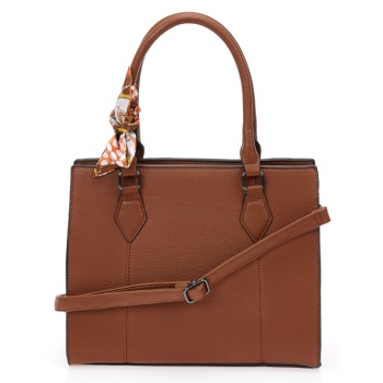 καφέ τσάντα ώμου με διακοσμητικό μαντήλι καφε σε προσφορά