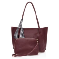 τσάντα ώμου με τσαντάκι χειρός μπορντο