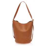 τσαντάκι ώμου καφέ με ανάγλυφη υφή καφε