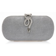 clutch μαύρο λούρεξ από στρας με ιδιαίτερο μεταλλικό κούμπωμα μαυρο