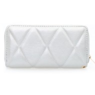 πορτοφόλι ασημί δερματίνη καπιτονέ με φερμουάρ ασημι