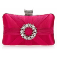 clutch φούξια υφασμάτινο με αγκράφα και κούμπωμα από στρας φουξια