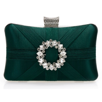 clutch πράσινο υφασμάτινο με αγκράφα και κούμπωμα από στρας σε προσφορά