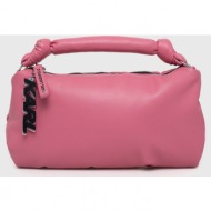 δερμάτινη τσάντα karl lagerfeld χρώμα: ροζ 65% ανακυκλωμένο δέρμα, 19% poliuretan, 16% πολυεστέρας