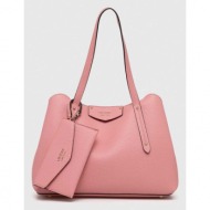 τσάντα guess χρώμα: ροζ 100% pu - πολυουρεθάνη