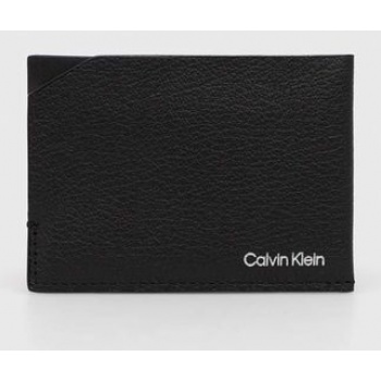 δερμάτινη θήκη για κάρτες calvin klein χρώμα μαύρο φυσικό