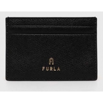 δερμάτινη θήκη για κάρτες furla χρώμα μαύρο 100% φυσικό