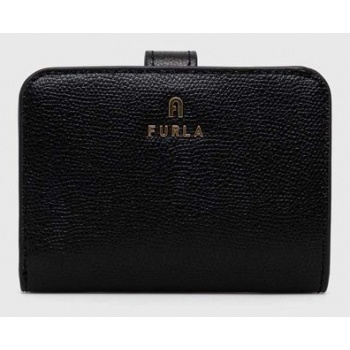 δερμάτινο πορτοφόλι furla γυναικεία, χρώμα μαύρο 100%