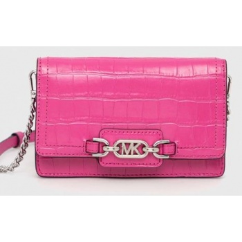 δερμάτινη τσάντα συμπλέκτη michael michael kors χρώμα ροζ