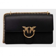 δερμάτινη τσάντα pinko χρώμα: μαύρο φυσικό δέρμα