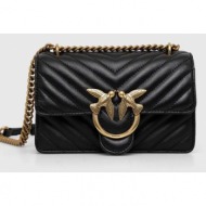 δερμάτινη τσάντα pinko χρώμα: μαύρο φυσικό δέρμα