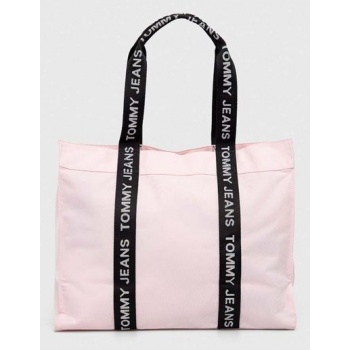 τσάντα tommy jeans χρώμα ροζ 100% πολυεστέρας