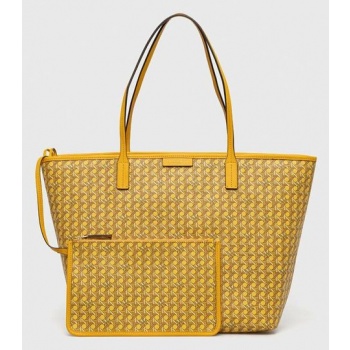 τσάντα tory burch χρώμα κίτρινο συνθετικό ύφασμα
