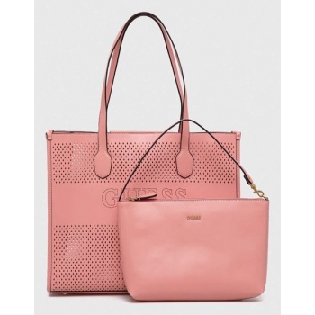 τσάντα guess χρώμα ροζ 100% pu - πολυουρεθάνη