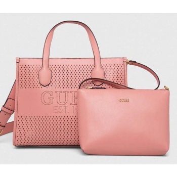 τσάντα guess χρώμα ροζ 100% poliuretan