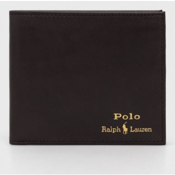 δερμάτινο πορτοφόλι polo ralph lauren ανδρικo, χρώμα καφέ