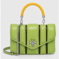 δερμάτινη τσάντα tory burch χρώμα: πράσινο φυσικό δέρμα