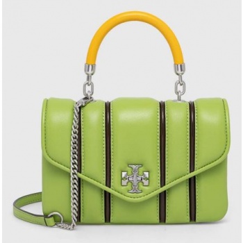 δερμάτινη τσάντα tory burch χρώμα πράσινο φυσικό δέρμα