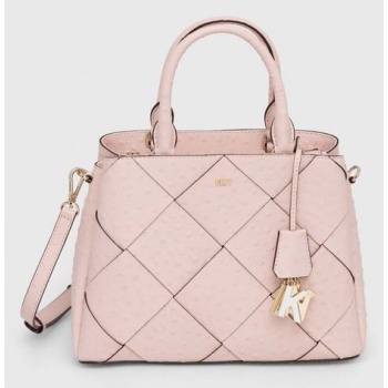 δερμάτινη τσάντα dkny χρώμα ροζ 100% φυσικό δέρμα