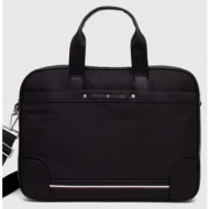 τσάντα φορητού υπολογιστή tommy hilfiger χρώμα: μαύρο 85% ανακυκλωμένος πολυεστέρας, 15% poliuretan