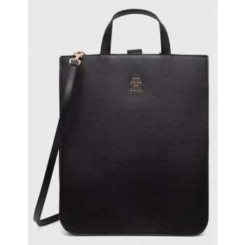 τσάντα tommy hilfiger χρώμα μαύρο 100% poliuretan