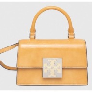 δερμάτινη τσάντα tory burch χρώμα: κίτρινο φυσικό δέρμα