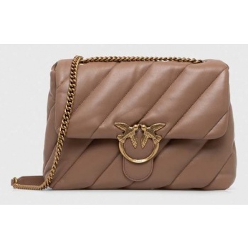 δερμάτινη τσάντα pinko χρώμα καφέ