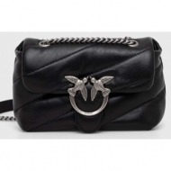 δερμάτινη τσάντα pinko χρώμα: μαύρο φυσικό δέρμα