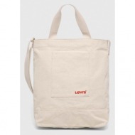 βαμβακερή τσάντα levi`s χρώμα: μπεζ 100% βαμβάκι
