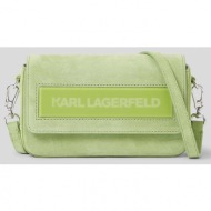 δερμάτινη τσάντα karl lagerfeld icon k sm flap shb suede χρώμα: πράσινο 86% δέρμα βοοειδών, 10% ανακ